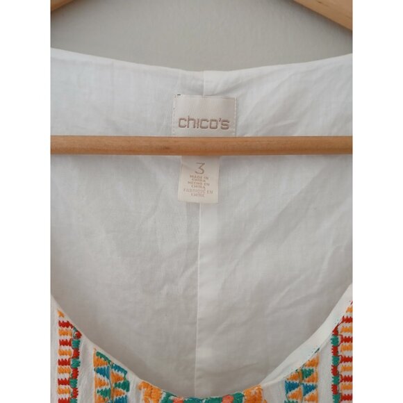 Chico's Embroidered Midi Dress Size 3 XL 16 White Sleeveless Gauzy Beach Coastal - Picture 5 of 10